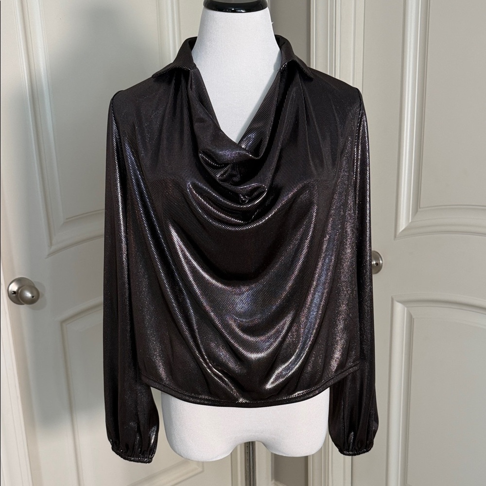 Shimmering Black Cowl Neck Blouse